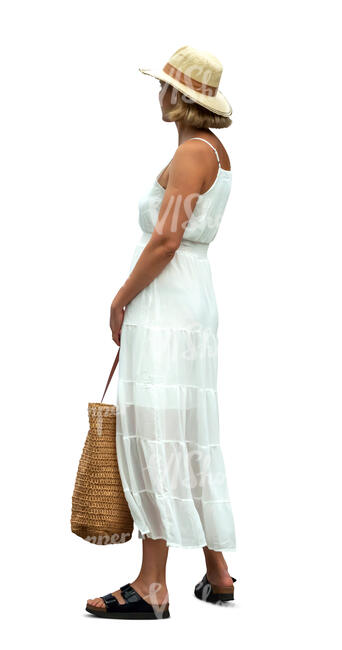 cut out woman in a white summer dress standing