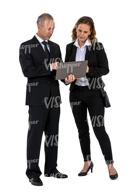 two cut out businesspeople standing and discussing