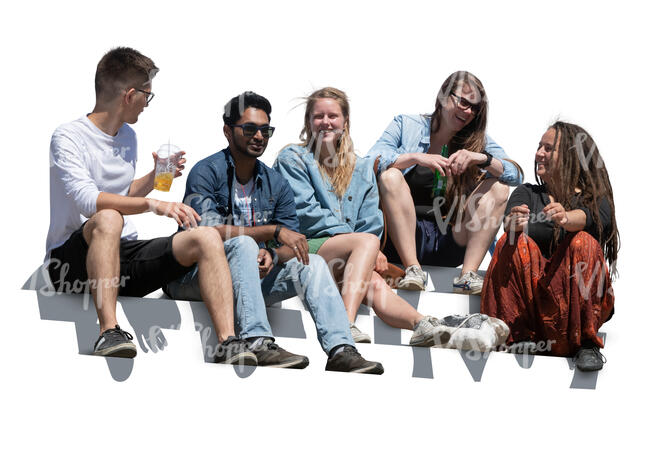 cut out group of friends hanging on the stairs outside