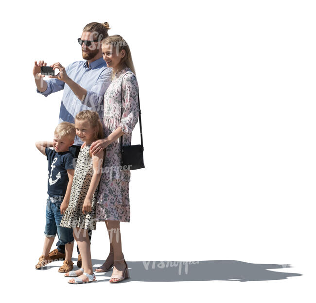 cut out family standing together and taking pictures