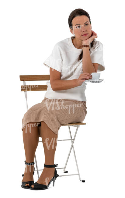 cut out woman sitting and drinking coffee