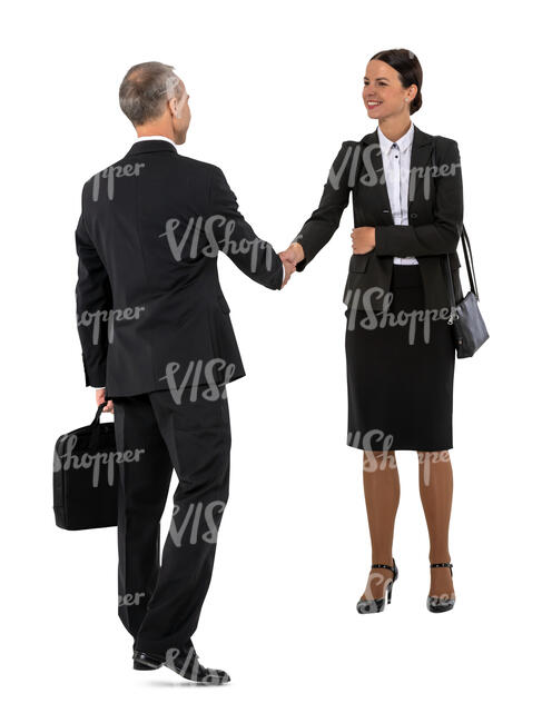 cut out man and woman at a business meeting shaking hands