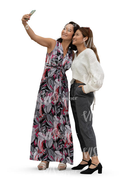 two cut out women taking selfie together