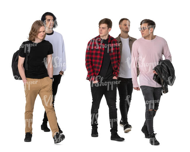cut out group of young men walking and talking
