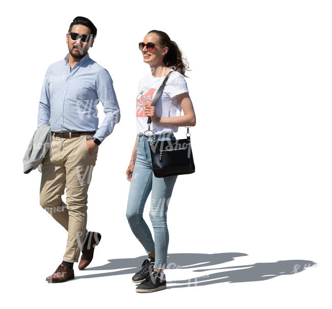 man and woman walking together and talking
