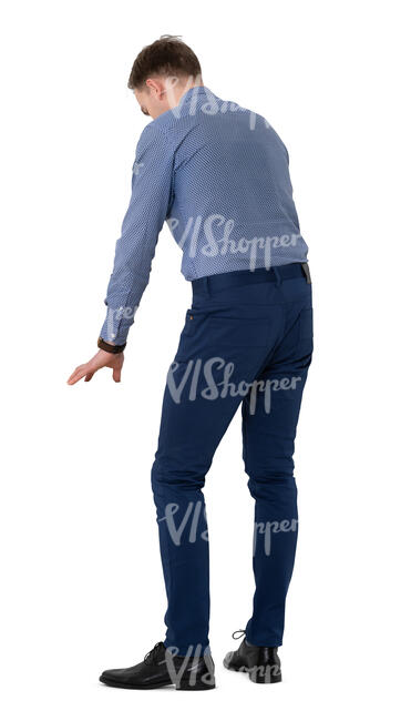 cut out man standing and leaning his hands on a table