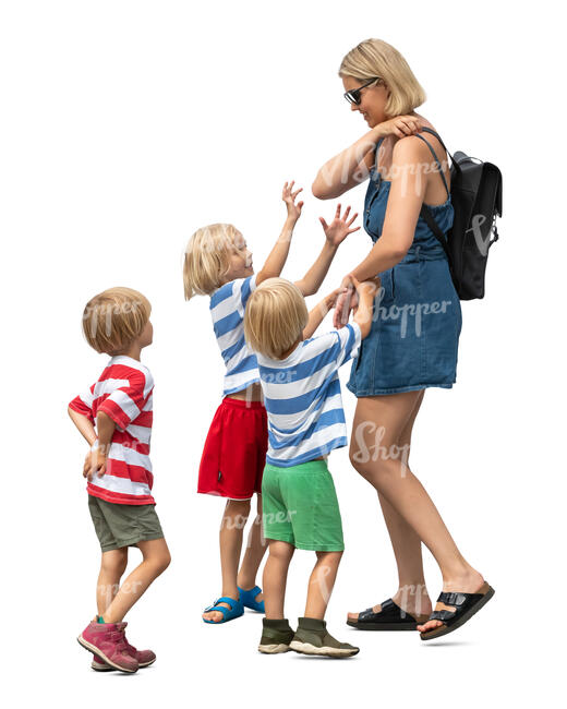 cut out woman with three kids standing