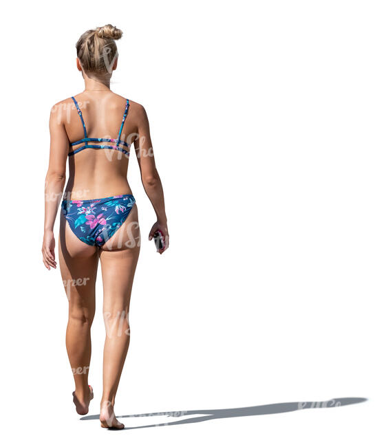 cut out woman in a bikini walking