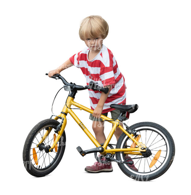 cut out boy with a bike standing