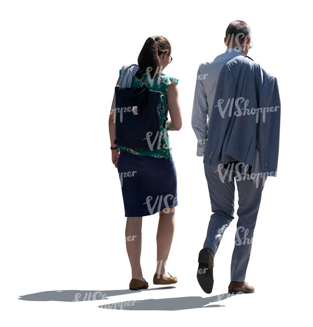 two cut out backlit people walking