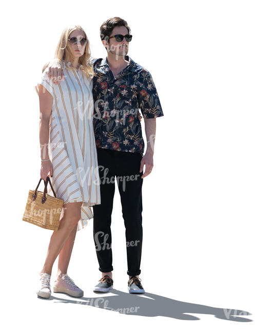 cut out backlit couple standing in summer