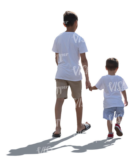 two cut out backlit boys walking hand in hand