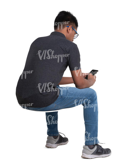 cut out young man with a phone sitting 