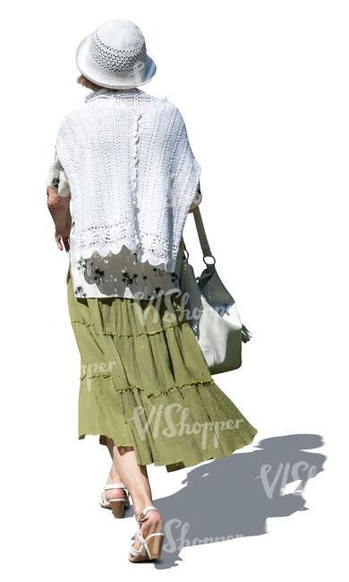 cut out elderly lady in summer walking