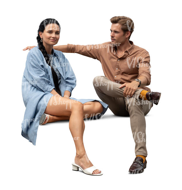 cut out man and woman sitting and talking