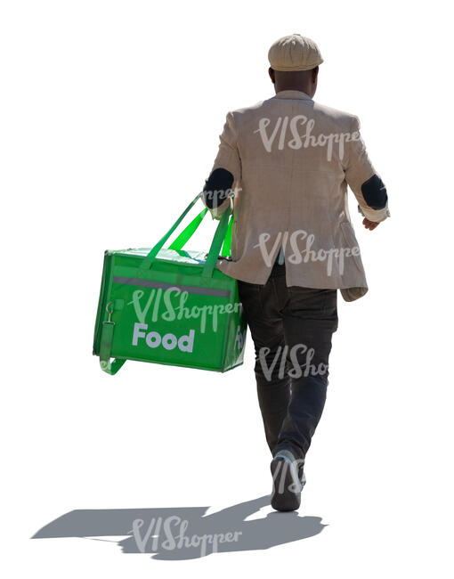 cut out backlit food delivery man walking