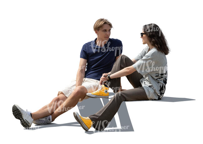 cut out man and woman sitting casually and talking
