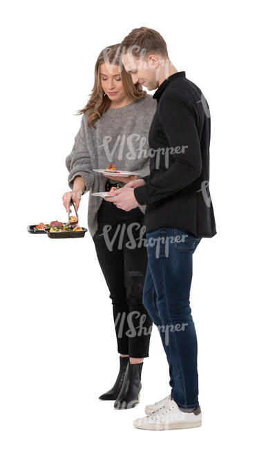 cut out man and woman eating at a buffet