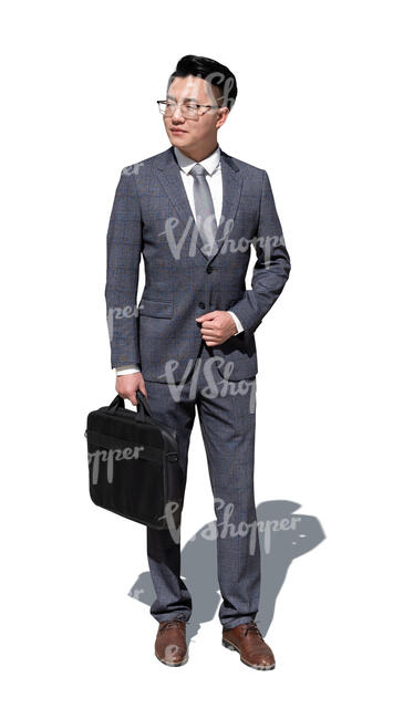 cut out asian man in a suit standing outside