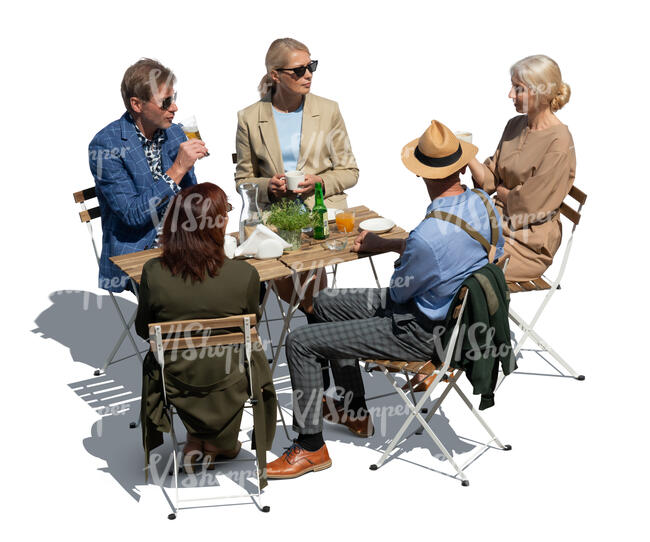 cut out group of middle age people sitting in an outdoor cafe