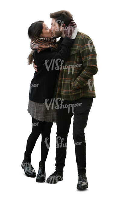 cut out couple kissing outside in autumn