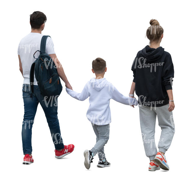 cut out man with teenage daughter and son walking hand in hand