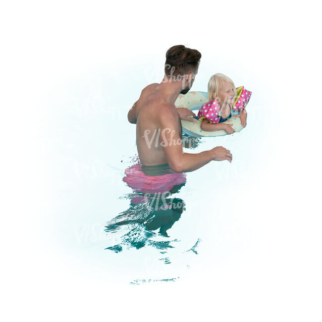 cut out father swimming with his little daughter