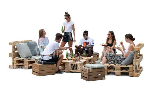 cut out group of young people having a garden party with barbeque
