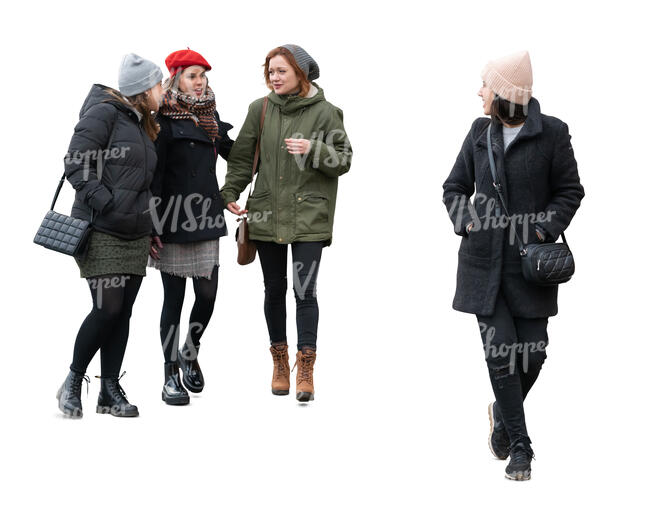 cut out group of women walking in autumn