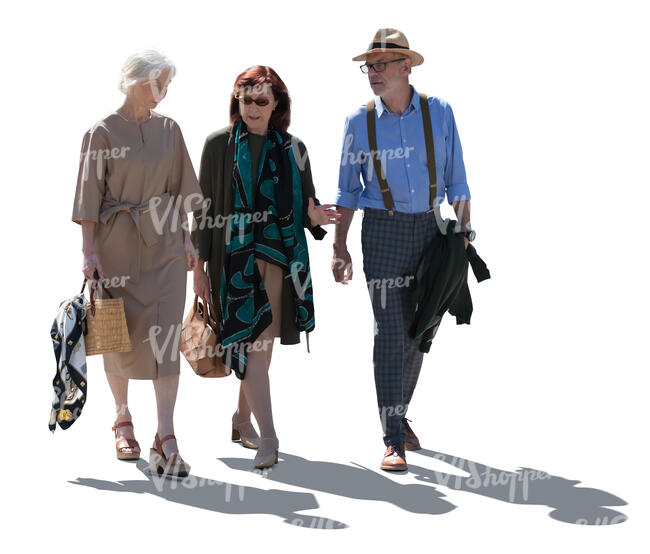 cut out backlit group of older people walking and talking
