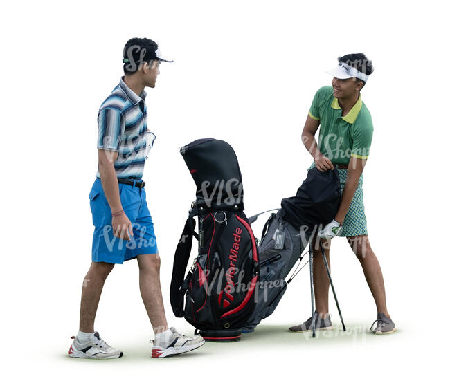 two cut out men preparing to play golf