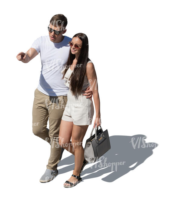 cut out couple walking seen from above