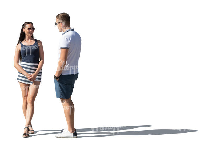 cut out man and woman standing and talking