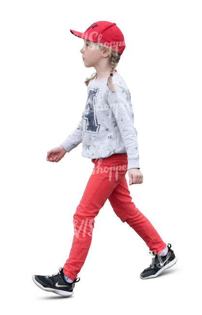 cut out little girl with a red cap walking