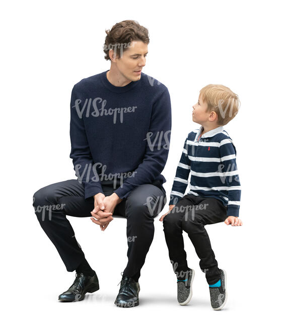 cut out father and son sitting and talking