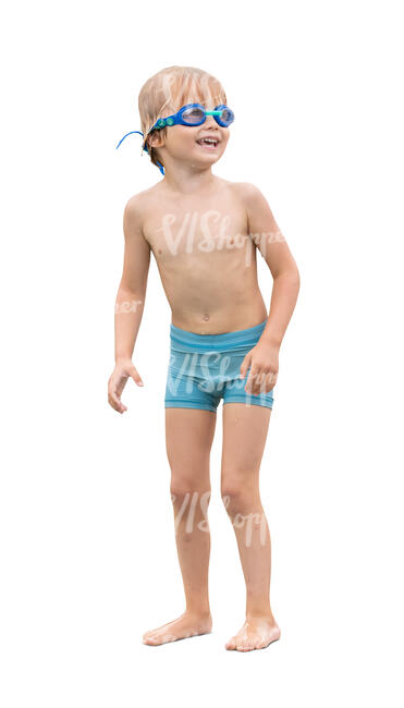 cut out little boy at the pool standing and smiling