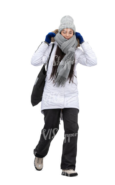 cut out woman in winter clothes walking
