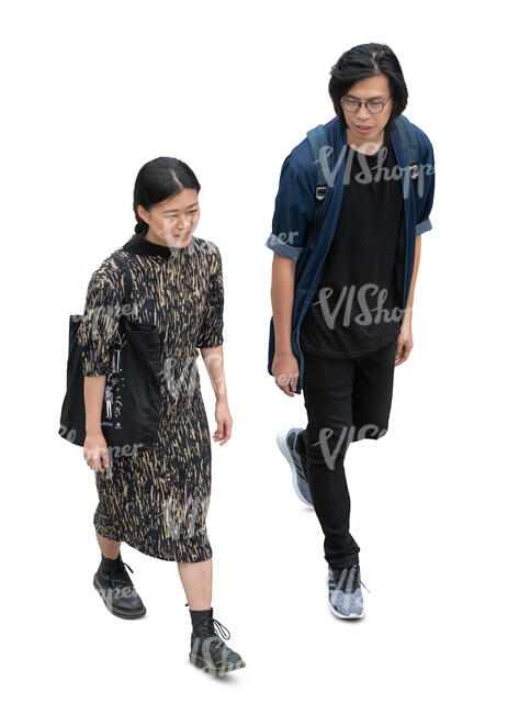 two cut out people walking seen from above