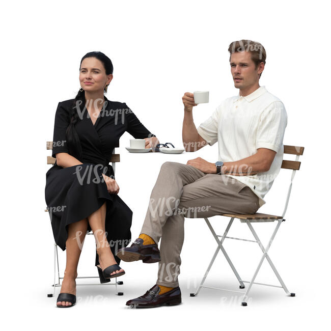 cut out elegant couple sitting in a cafe and drinking coffee