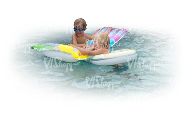 two cut out kids having fun in the pool