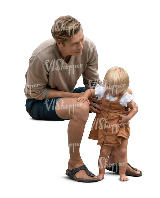 cut out man sitting and holding his baby daughter