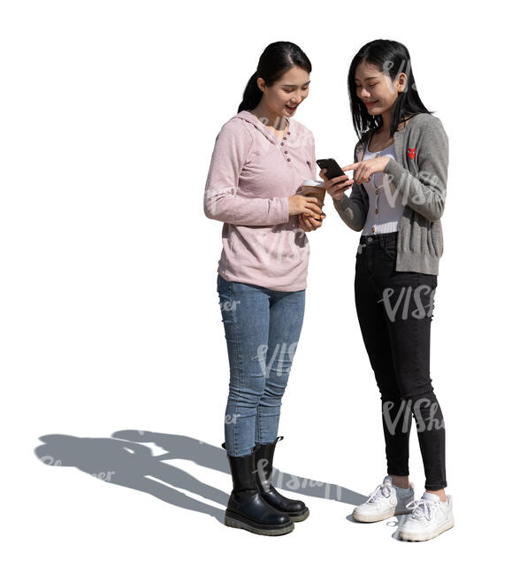 two cut out young asian women standing and talking