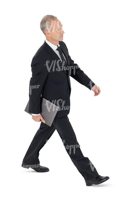 cut out middle aged businessman walking seen from above
