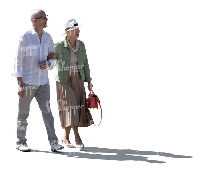cut out backlit elderly couple walking