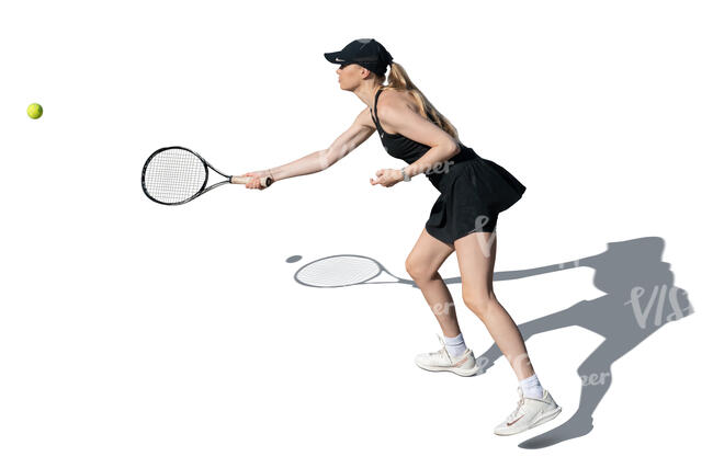 cut out woman playing tennis seen from above