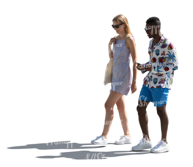 two cut out backlit people walking