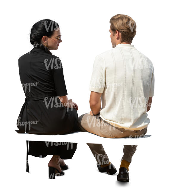 cut out man and woman sitting seen from back angle