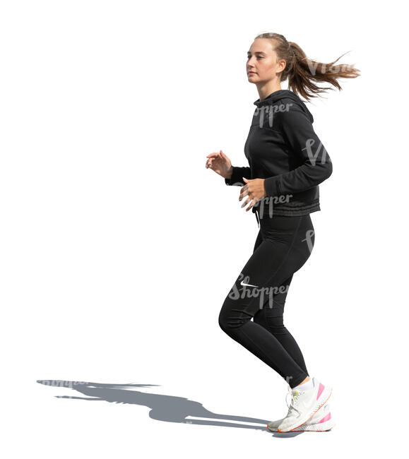 cut out young woman running outside