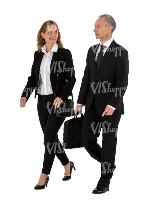 two cut out office workers walking and talking