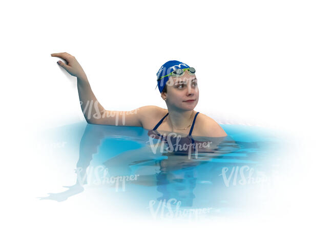 cut out woman swimming in the pool taking a break